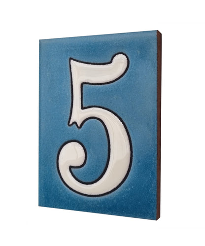 Hand-painted Matte Blue & White Ceramic House Number Tiles 10 x 7.5 cm