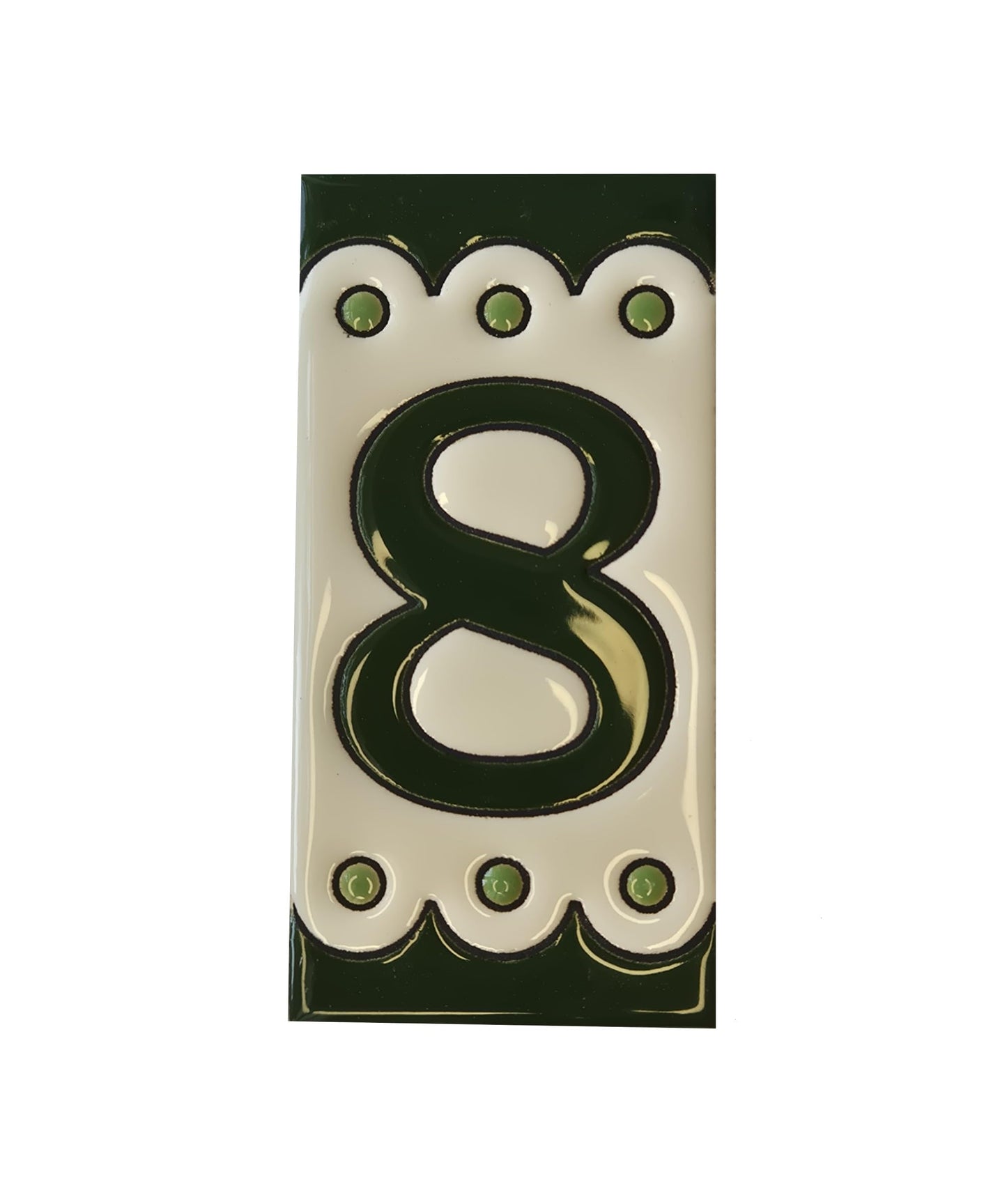 Hand-painted Soto Green Ceramic House Number Tiles 11 x 5.5 cm or 2.16 x 4.33"