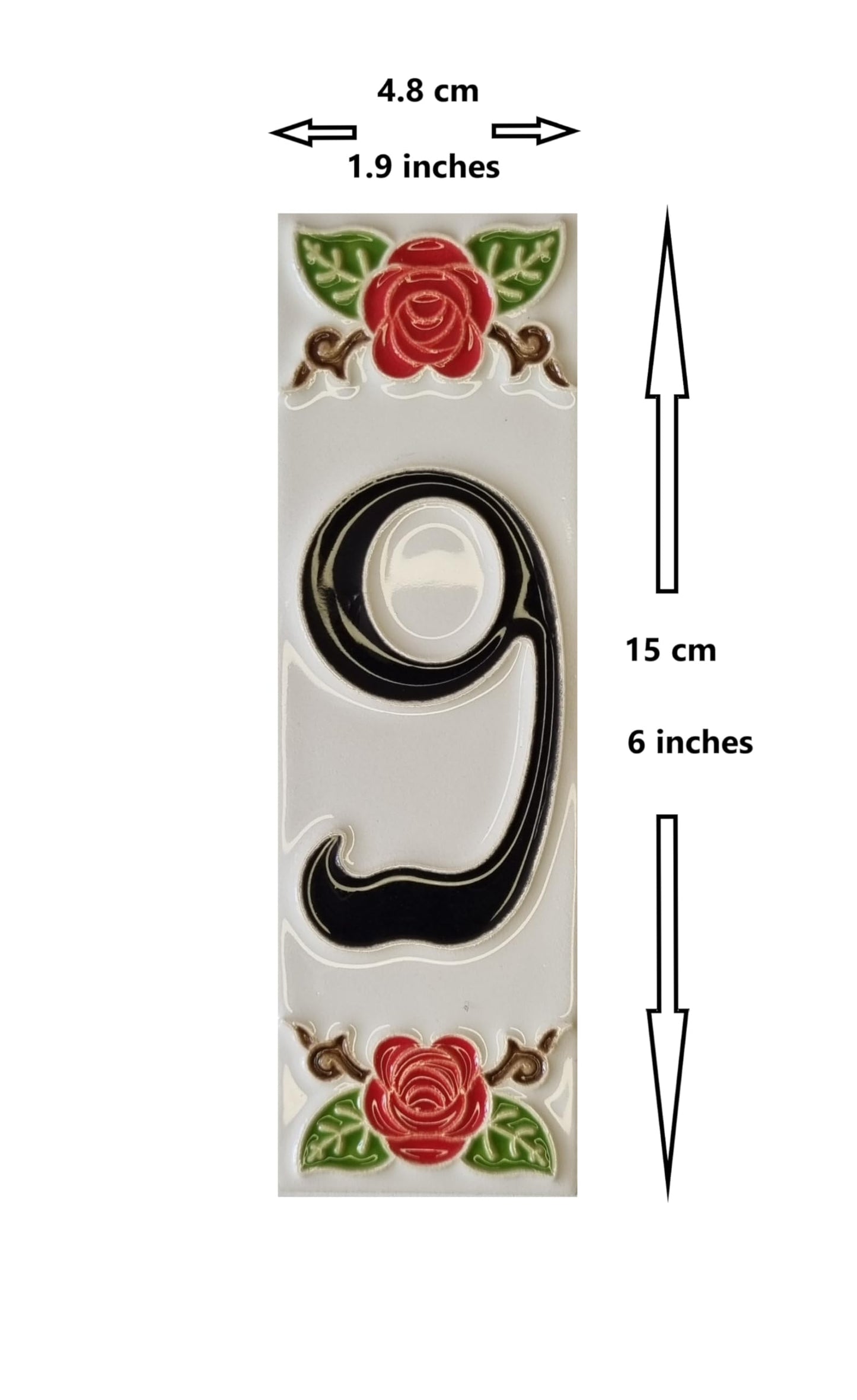 Hand-Painted Italian Ceramic House Number Tile | Red Rose Design 15 x 4.8 cm