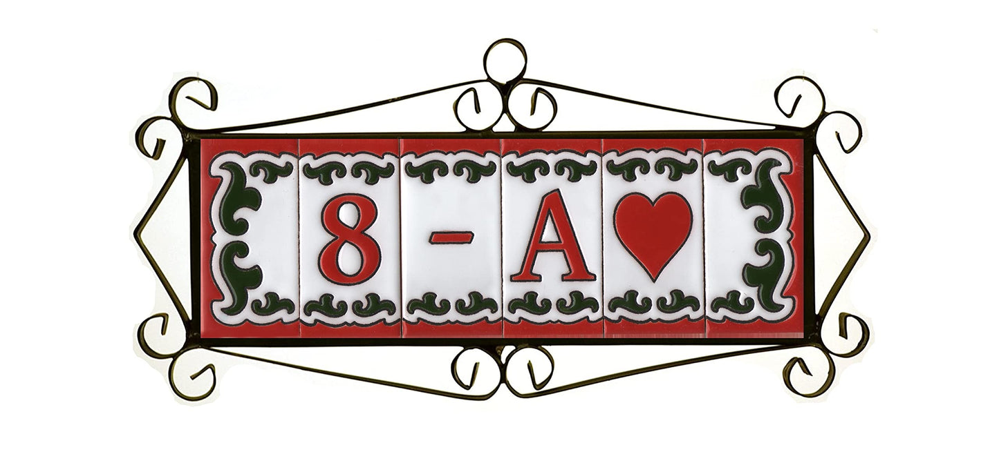 Hand-painted Daniela-6 Red & Green Ceramic Number Tiles 7.5 x 3.7cm
