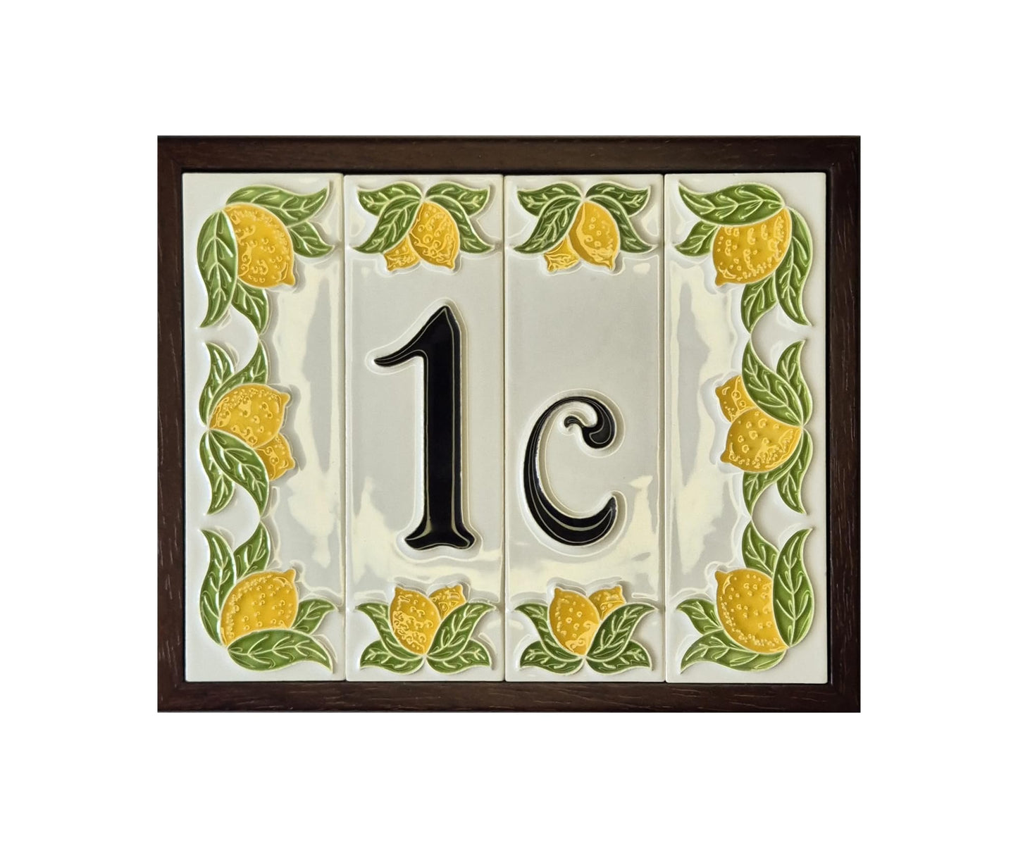 Italian hand-painted lemon ceramic house number tiles with black fonts 10 x 3.3 cm
