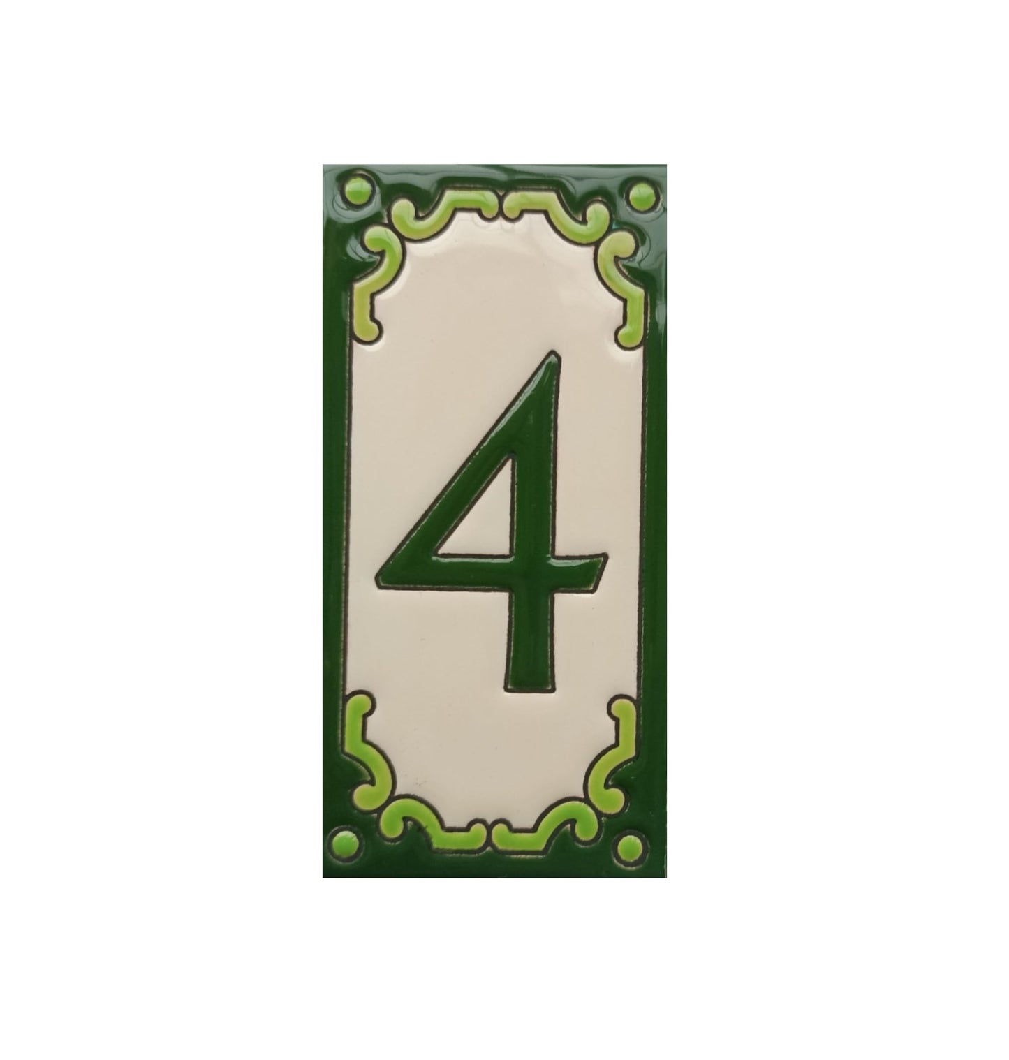 Hand-Painted Jacho Green House Number Tiles 11 x 5.5 cm