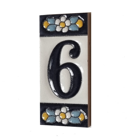 Ceramic House Tile Numbers & Letters, Blue Floral Design, 7.5cm x 3.5cm, 2 to 10 Frames