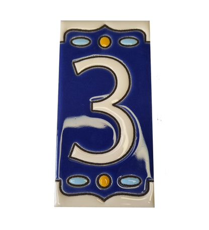 Hand-painted Nazari M-1 Ceramic House Number Tiies 11 x 5.5cm