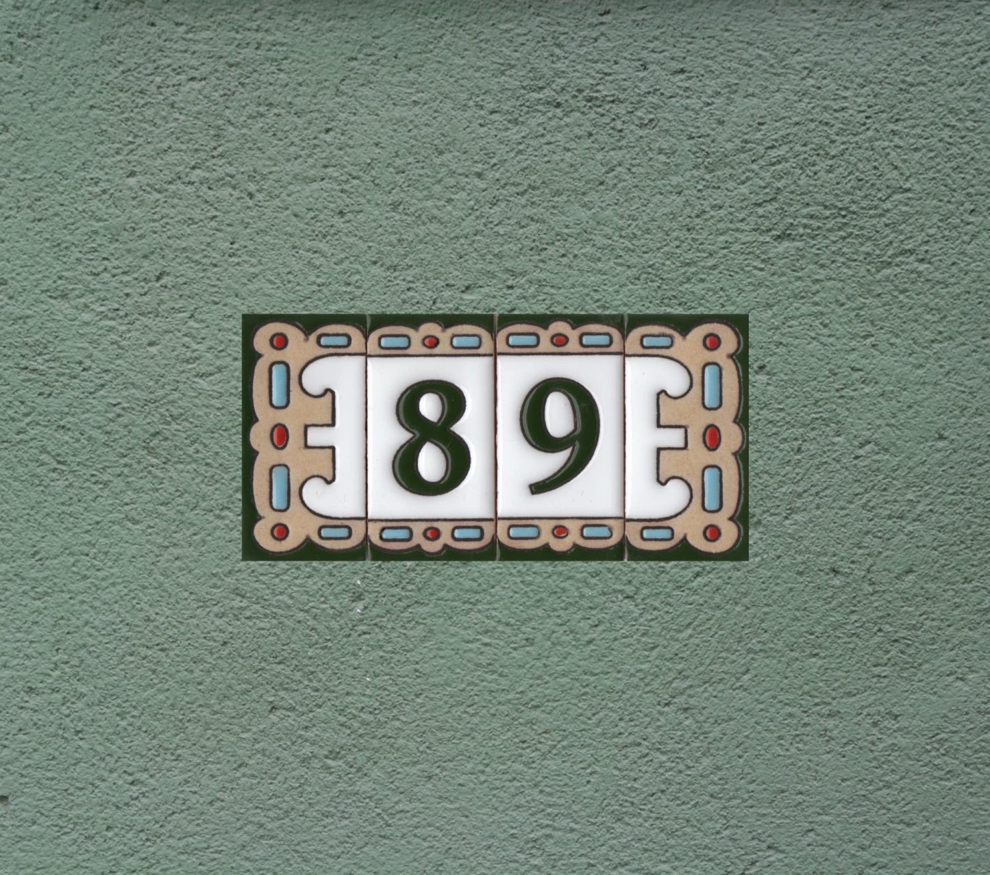 Hand-painted Mini-Green Ceramic House Number Tiles 7.5 x 3.7 cm