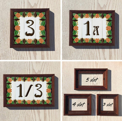 Italian Orange Rose Hand-painted Ceramic House Number Tiles 15 x 4.8cm