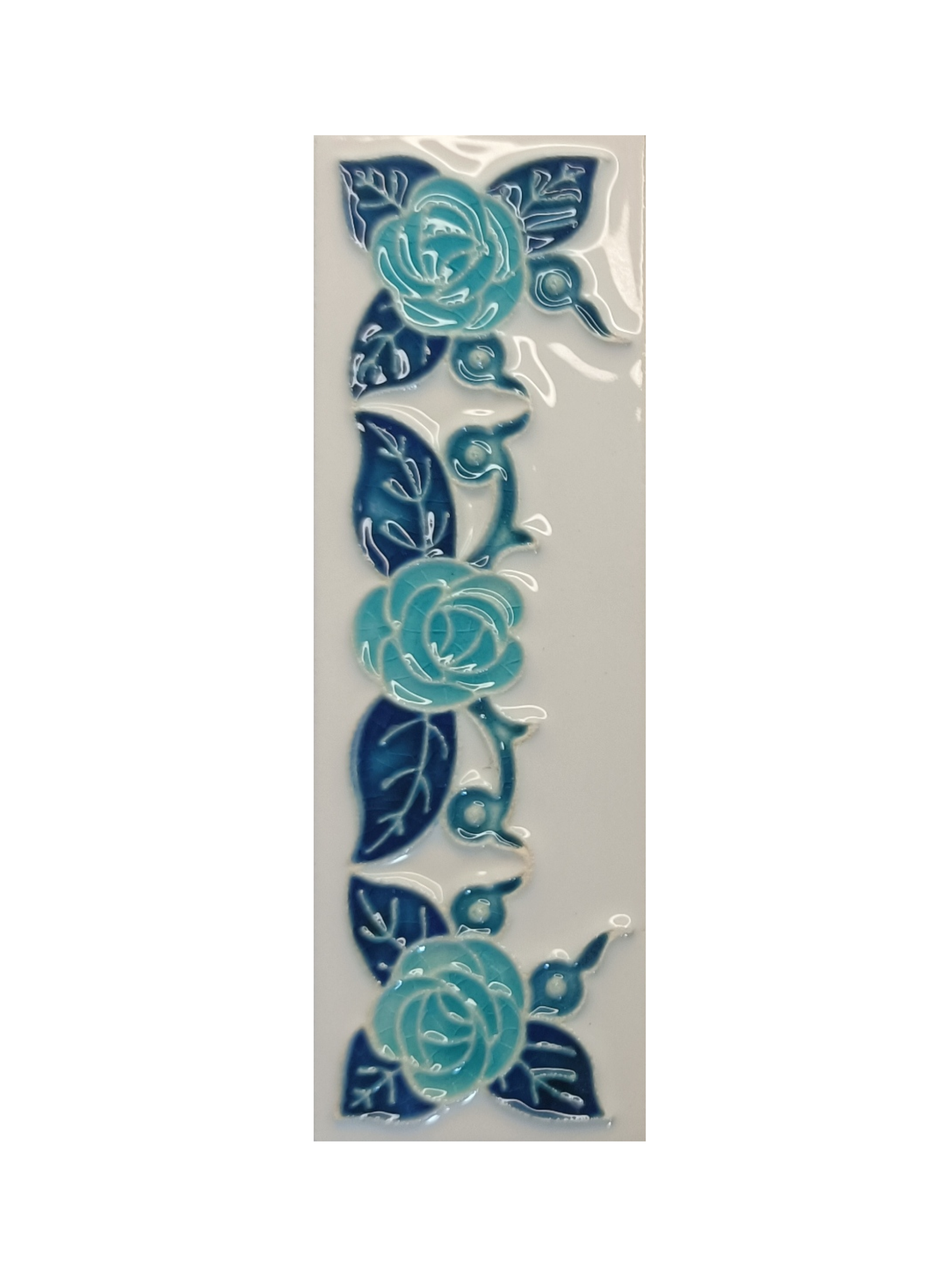 Italian hand-painted blue rose ceramic house number tiles 15 x 4.8cm