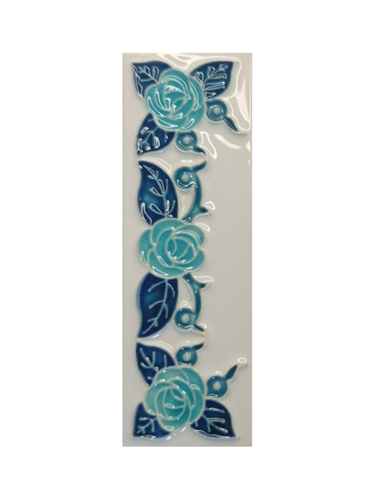 Italian hand-painted blue rose ceramic house number tiles 15 x 4.8cm