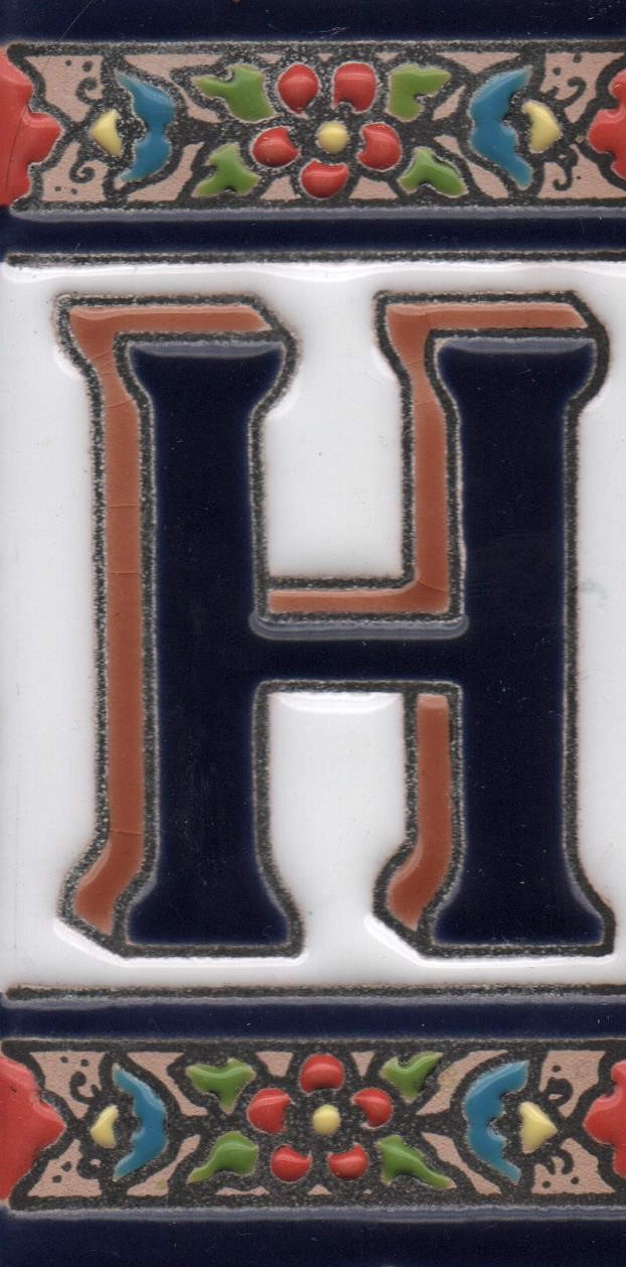 Hand-painted Ceramic Numbers & Letters Tiles Red Blue & Green Floral 11 x 5.5cm 2 to 7 Tile Frames