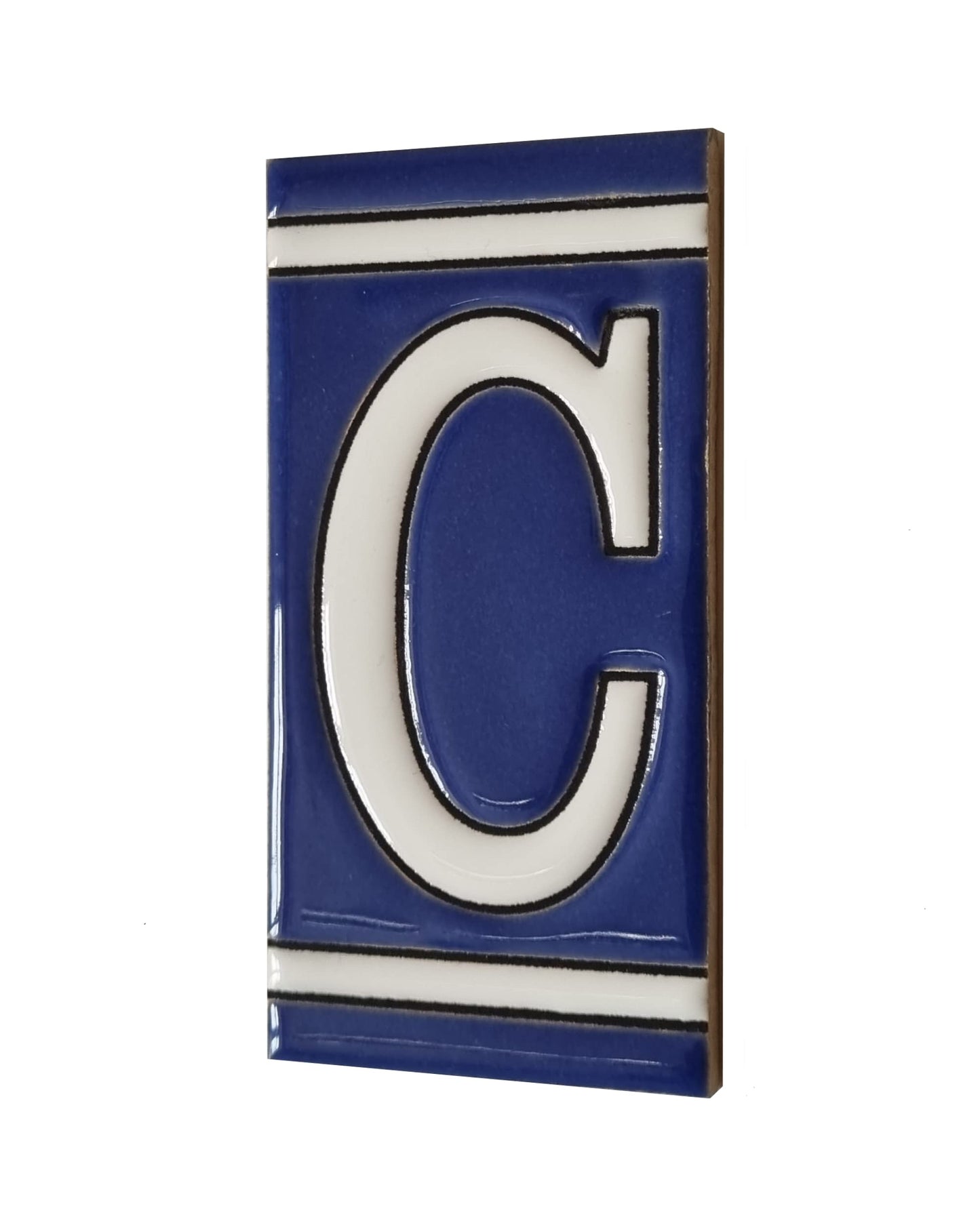 French Classic blue hand-painted ceramic number and letter tiles 11 x 5.5 cm