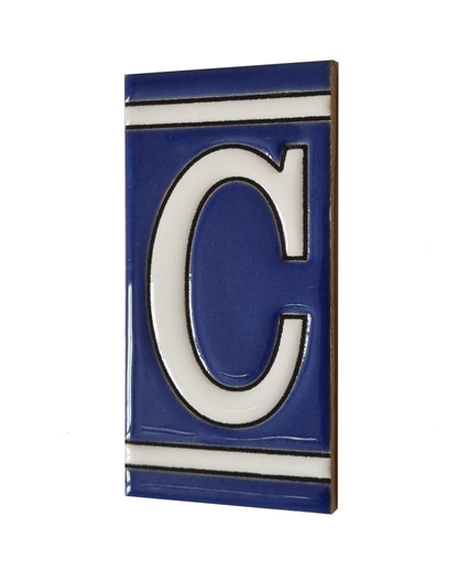 French Classic blue hand-painted ceramic number and letter tiles 11 x 5.5 cm