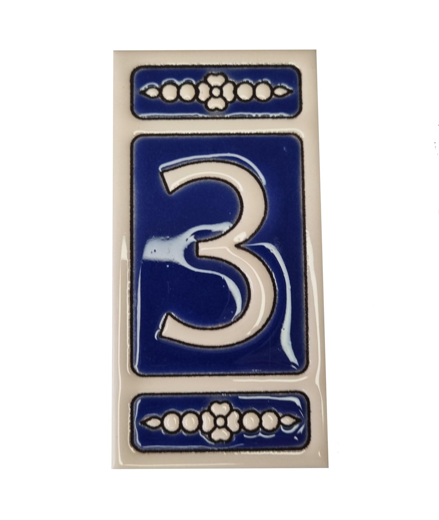 Atalaya M-3 Blue Hand-Painted Ceramic House Number Tiles 11 x 5.5 cm