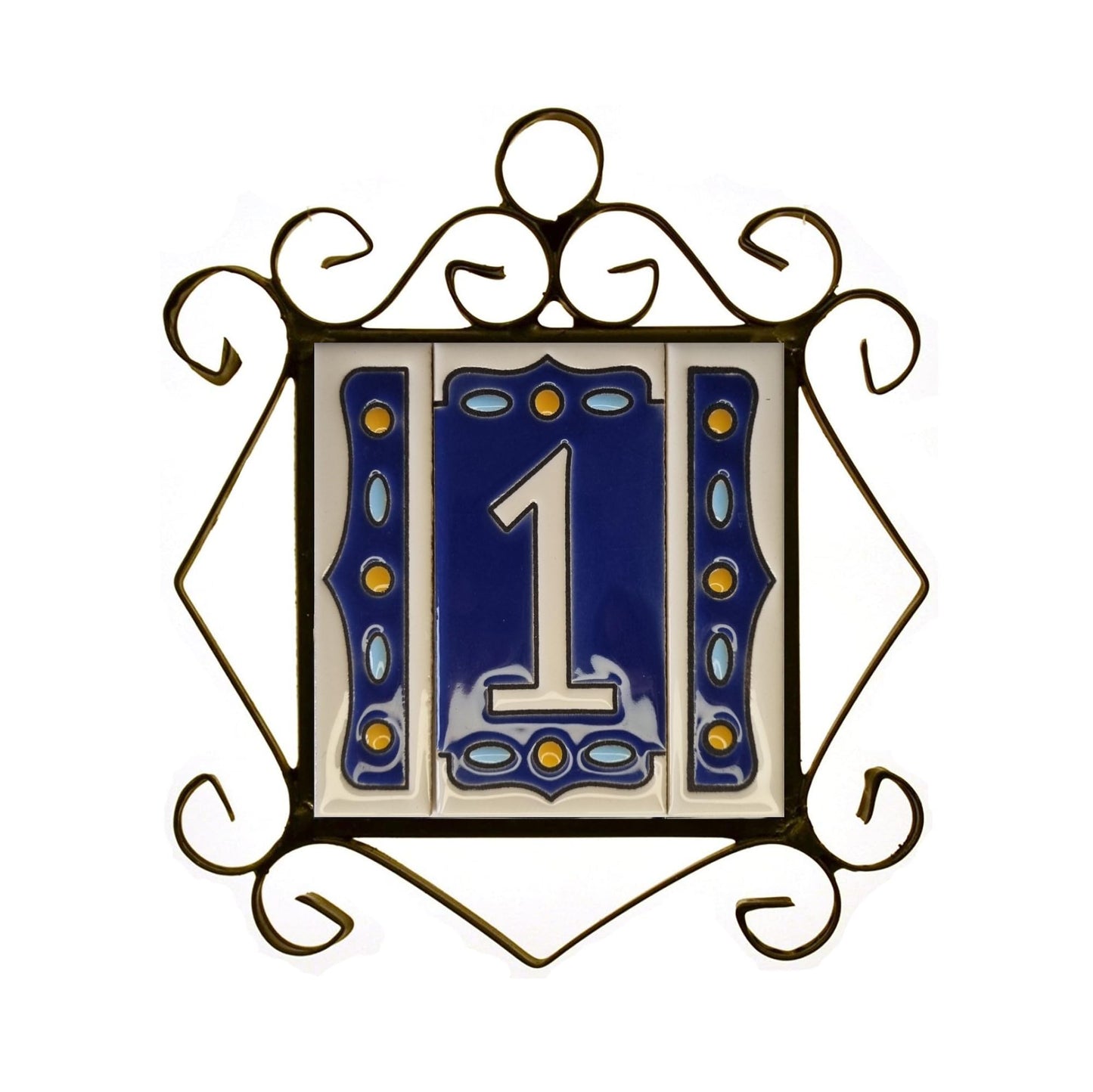 Hand-painted Nazari M-1 Ceramic House Number Tiies 11 x 5.5cm