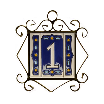 Hand-painted Nazari M-1 Ceramic House Number Tiies 11 x 5.5cm