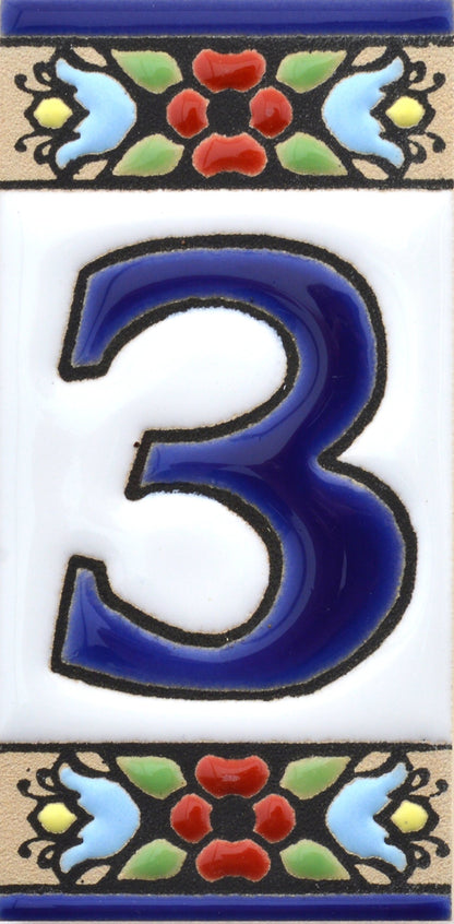 Hand-painted floral house number & letter tiles 2,87" x 1,38" 7.5 x 3.5 cm