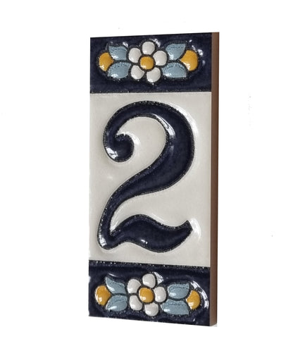 Ceramic House Tile Numbers & Letters, Blue Floral Design, 7.5cm x 3.5cm, 2 to 10 Frames