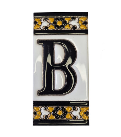 Hand-Painted Black Floral Ceramic Number Tiles 11 x 5.5cm with the option of Metal Filigree Frames