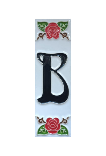 Hand-Painted Italian Ceramic Red Rose House Numbers 10 x 3.3 cm with Black Numbers