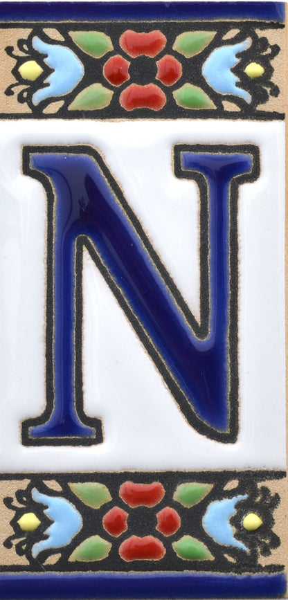 Hand-painted floral house number & letter tiles 2,87" x 1,38" 7.5 x 3.5 cm