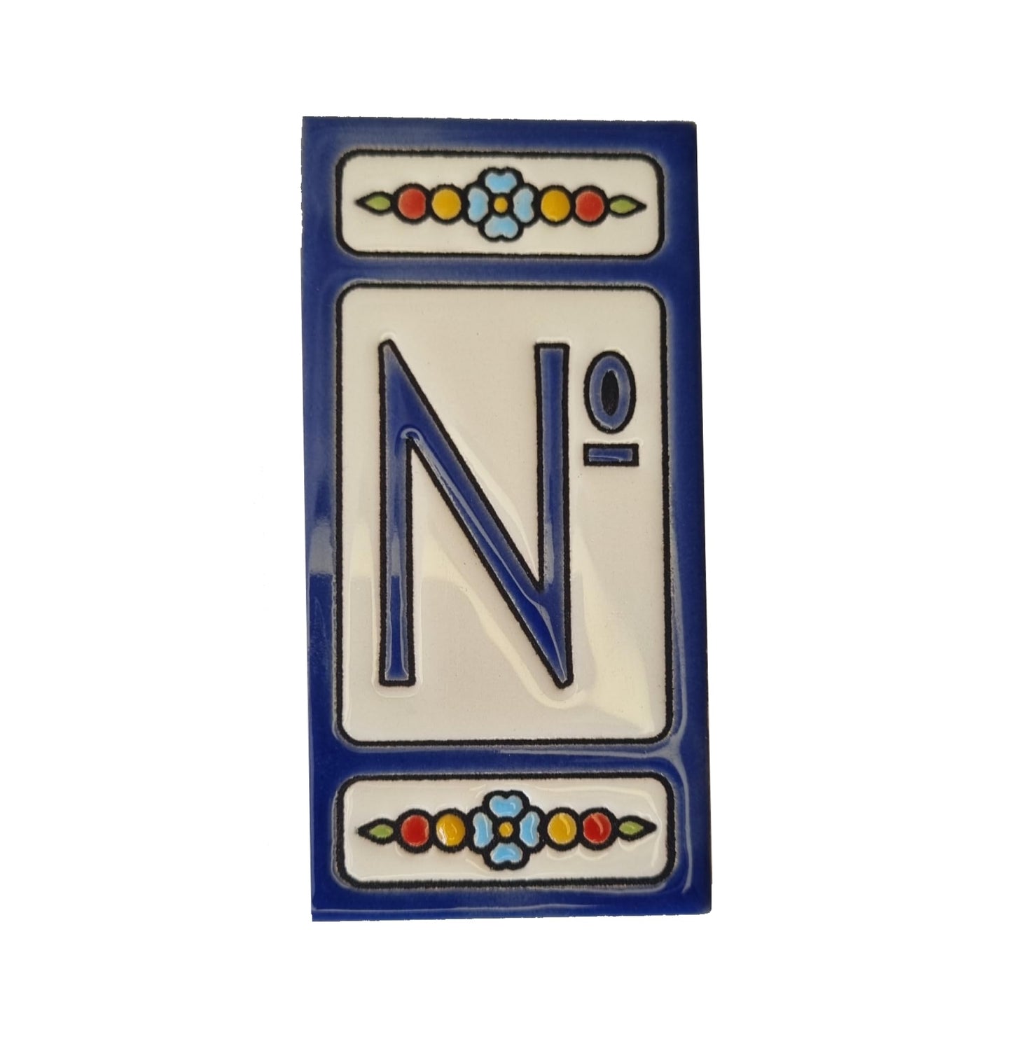 Atalaya m-7 Blue Hand-Painted Ceramic House Number Tiles 11 x 5.5cm