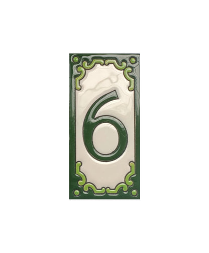 Hand-Painted Jacho Green House Number Tiles 11 x 5.5 cm