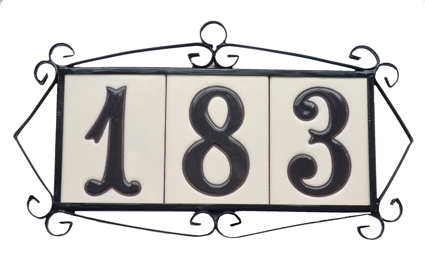 Hand-painted Costa Black & White Ceramic House Number Tiles 10 x 7.5cm