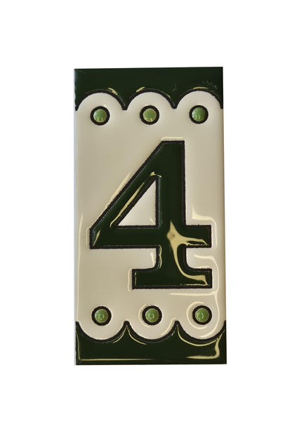 Hand-painted Soto Green Ceramic House Number Tiles 11 x 5.5 cm or 2.16 x 4.33"