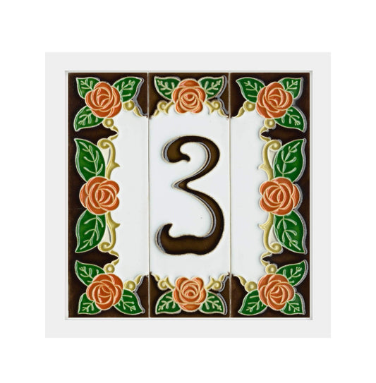 Italian Orange Rose Hand-painted Ceramic House Number Tiles 15 x 4.8cm