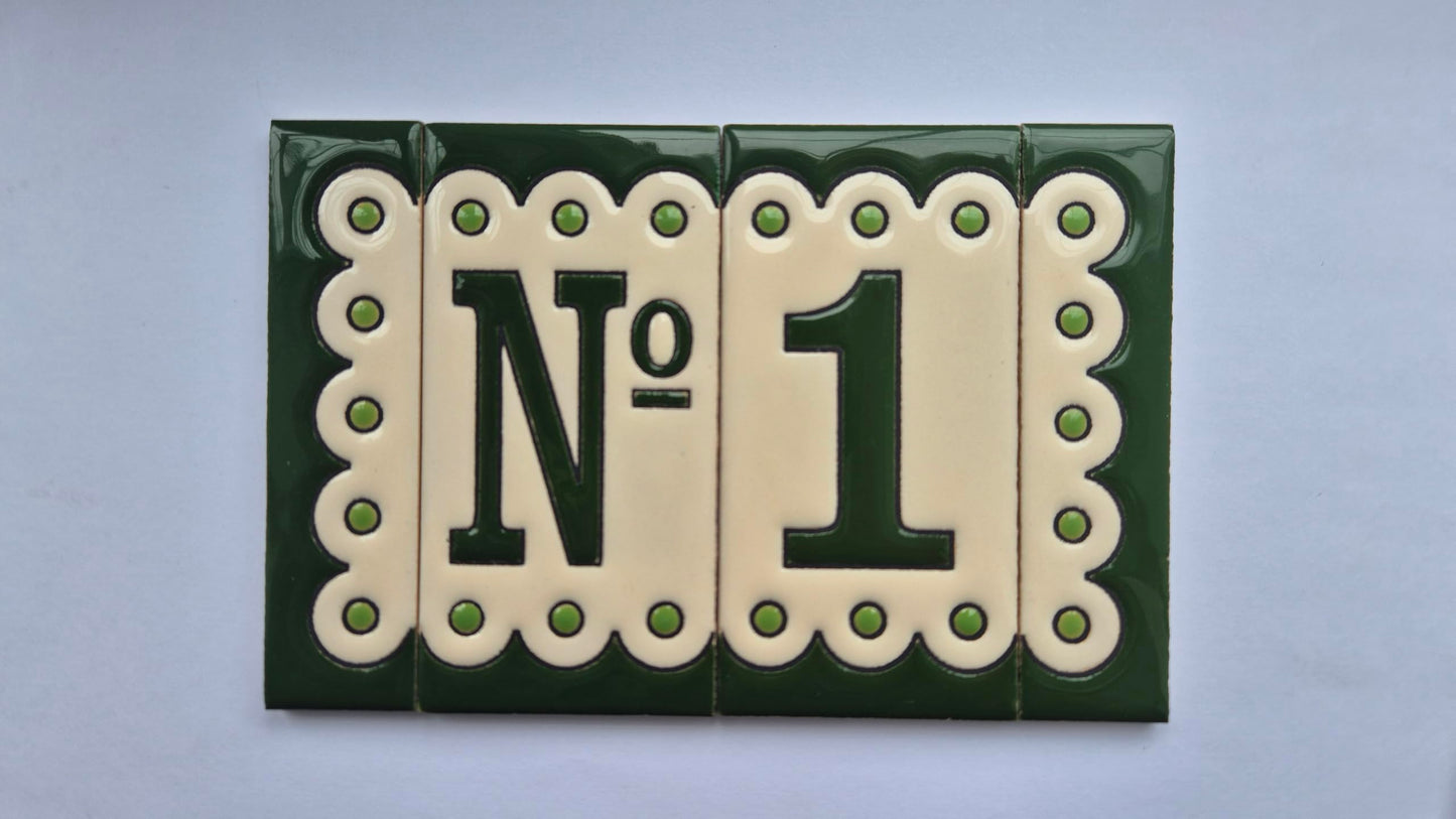 Hand-painted Soto Green Ceramic House Number Tiles 11 x 5.5 cm or 2.16 x 4.33"