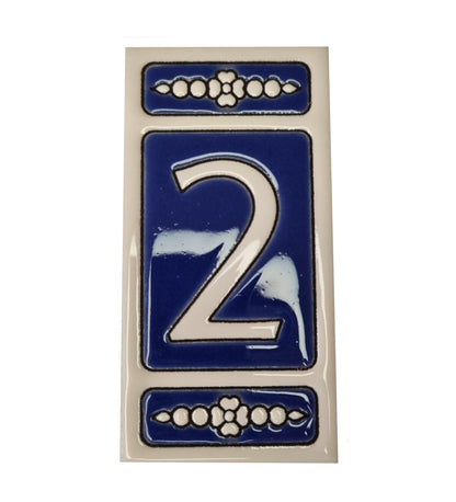 Atalaya M-3 Blue Hand-Painted Ceramic House Number Tiles 11 x 5.5 cm