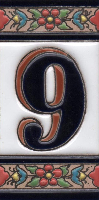 Hand-painted Ceramic Numbers & Letters Tiles Red Blue & Green Floral 11 x 5.5cm 2 to 7 Tile Frames