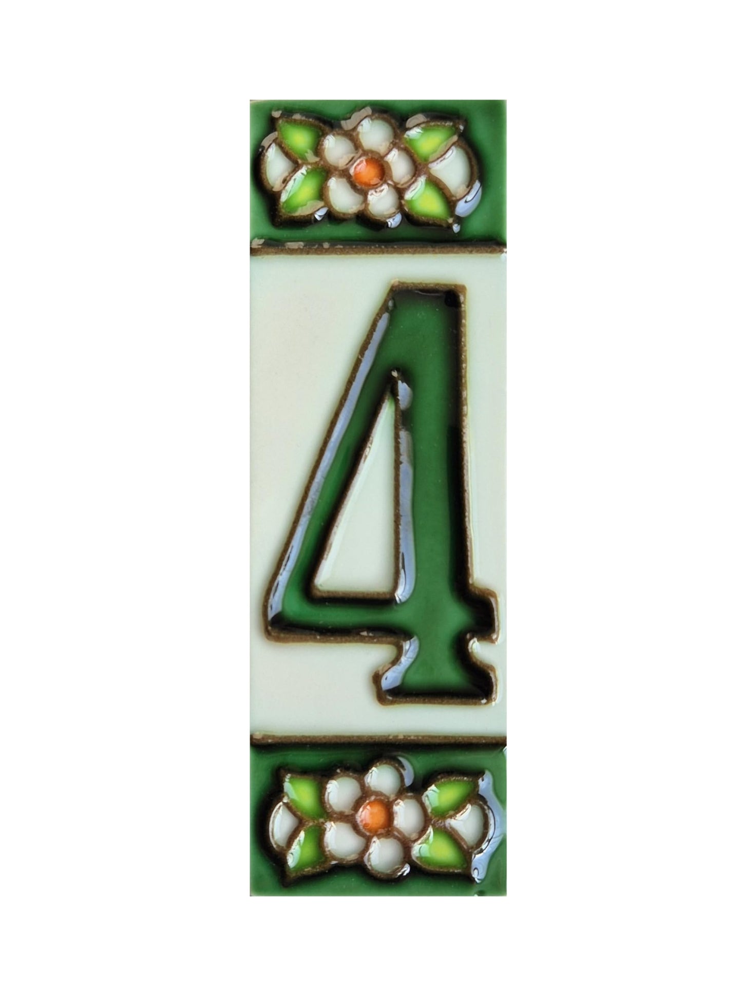 Hand-painted Green Floral House Number Tiles 10 x 3.3 cm