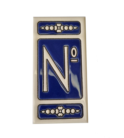 Atalaya M-3 Blue Hand-Painted Ceramic House Number Tiles 11 x 5.5 cm