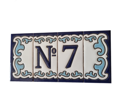 Blue & White Mini-house Ceramic Number Tiles 7.5 x 3.7cm | Optional frames | MD-04