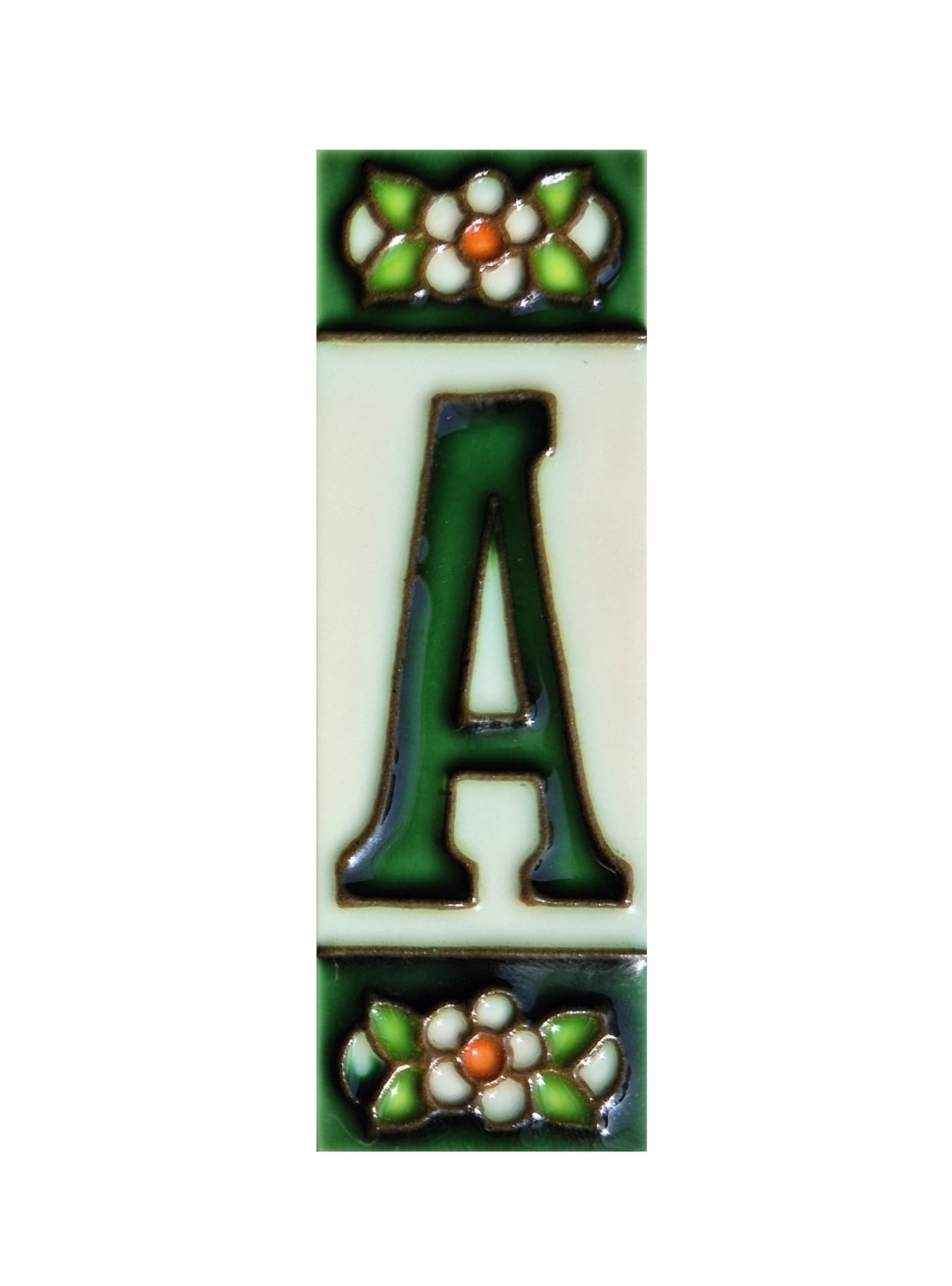 Hand-painted Green Floral House Number Tiles 10 x 3.3 cm