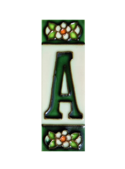 Hand-painted Green Floral House Number Tiles 10 x 3.3 cm