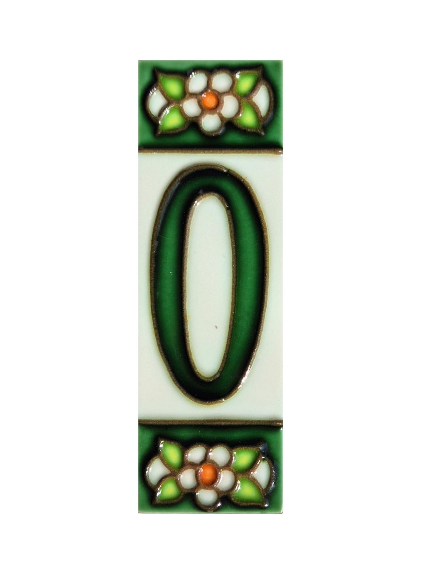 Hand-painted Green Floral House Number Tiles 10 x 3.3 cm