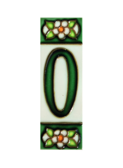 Hand-painted Green Floral House Number Tiles 10 x 3.3 cm