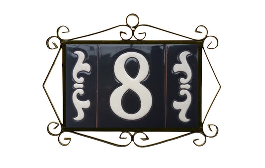 Spanish Black & White Hand-painted House Number Tiles 10 x 7.5 cm & Frames