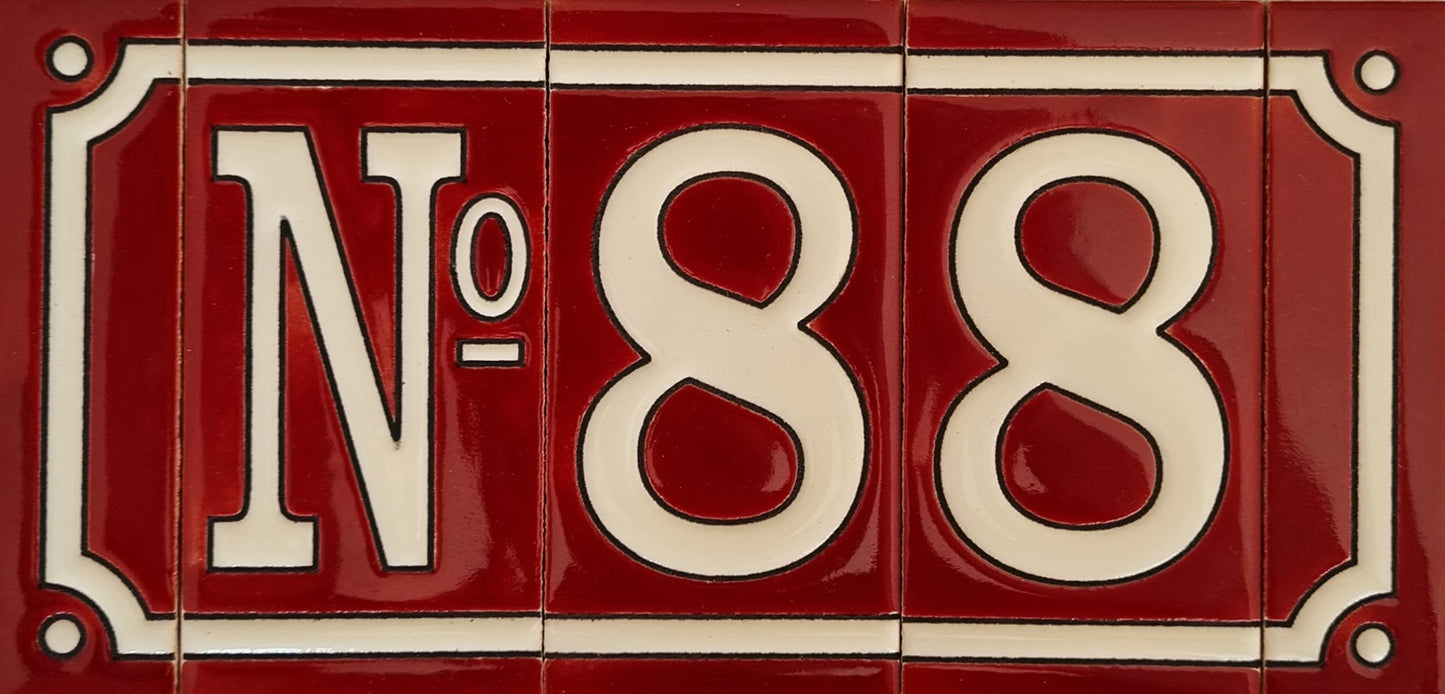 Hand-Painted French Designed Red Number Tiles 4.3' x 2.2' 11 x 5.5cm & Optional Metal Frames