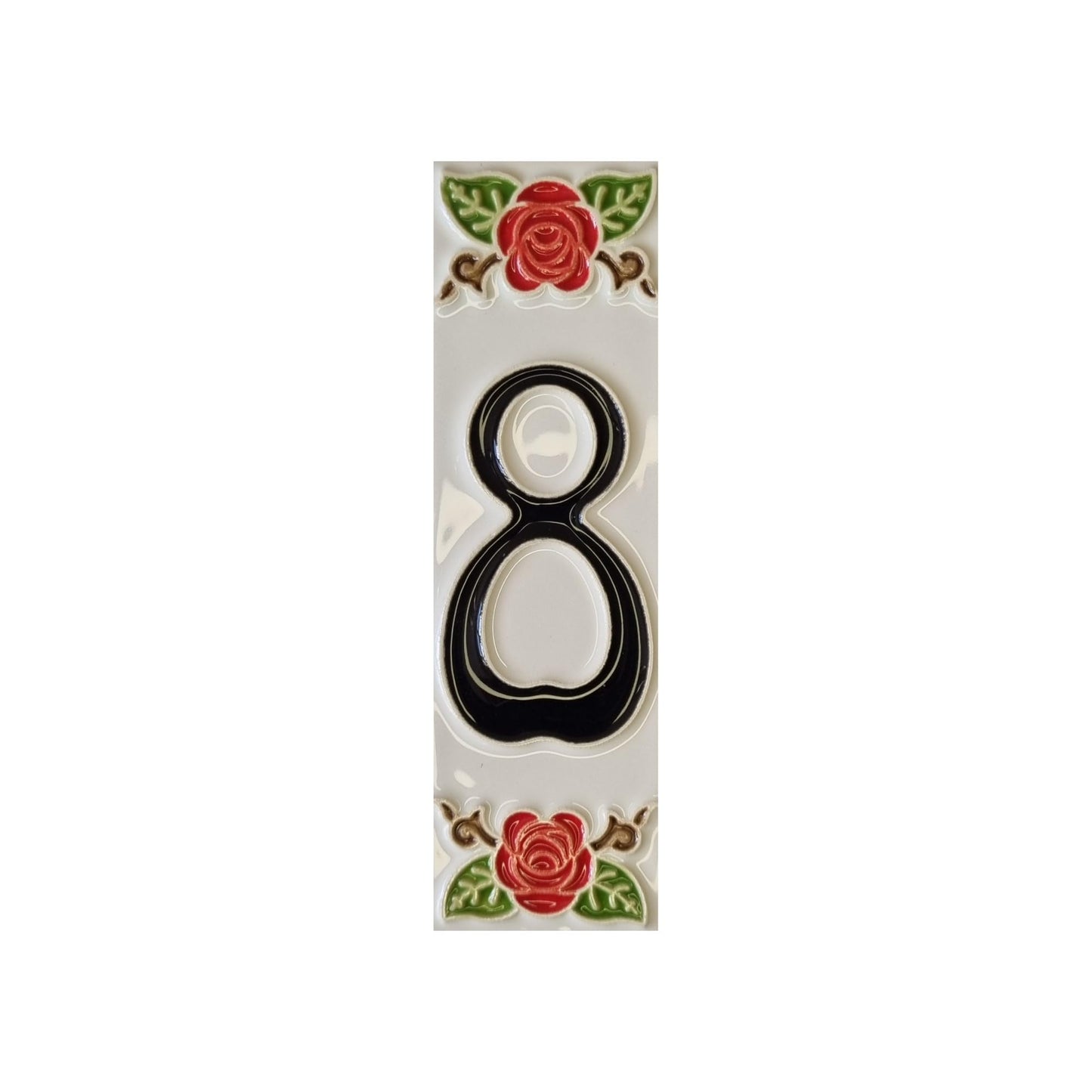 Hand-Painted Italian Ceramic House Number Tile | Red Rose Design 15 x 4.8 cm