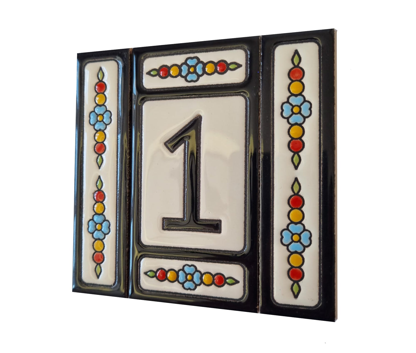 Hand-painted Atalaya M-5 Black Ceramic 11 x 5.5 cm or 2.165 x 4.331 inch House Number Tiles