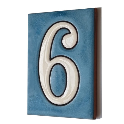 Hand-painted Matte Blue & White Ceramic House Number Tiles 10 x 7.5 cm