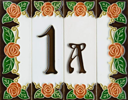 Italian Orange Rose Hand-painted Ceramic House Number Tiles 15 x 4.8cm