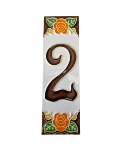 Italian Orange Rose Hand-painted Ceramic House Number Tiles 15 x 4.8cm