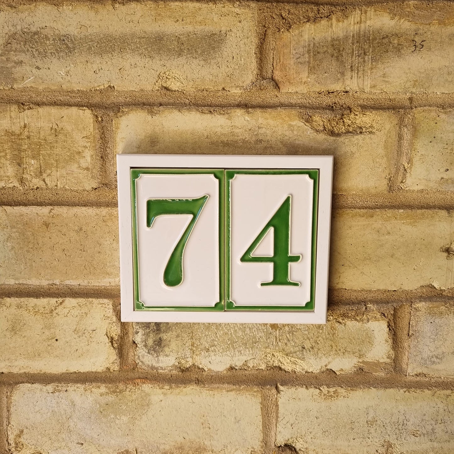House Numbers Hand-painted Italian Ceramic Numbers Tiles Simple Green Design, Tile Size: 11cm x 7cm