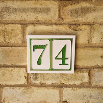 House Numbers Hand-painted Italian Ceramic Numbers Tiles Simple Green Design, Tile Size: 11cm x 7cm
