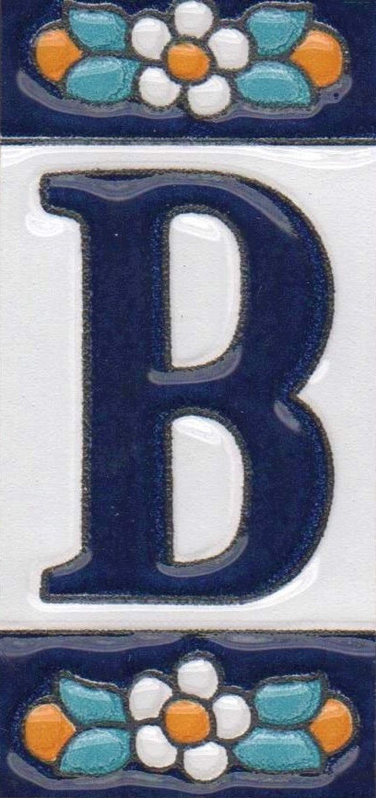 Ceramic House Tile Numbers & Letters, Blue Floral Design, 7.5cm x 3.5cm, 2 to 10 Frames