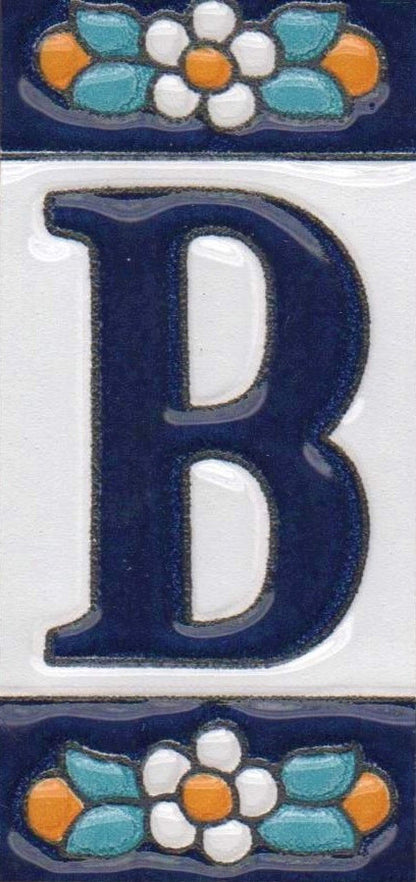 Ceramic House Tile Numbers & Letters, Blue Floral Design, 7.5cm x 3.5cm, 2 to 10 Frames