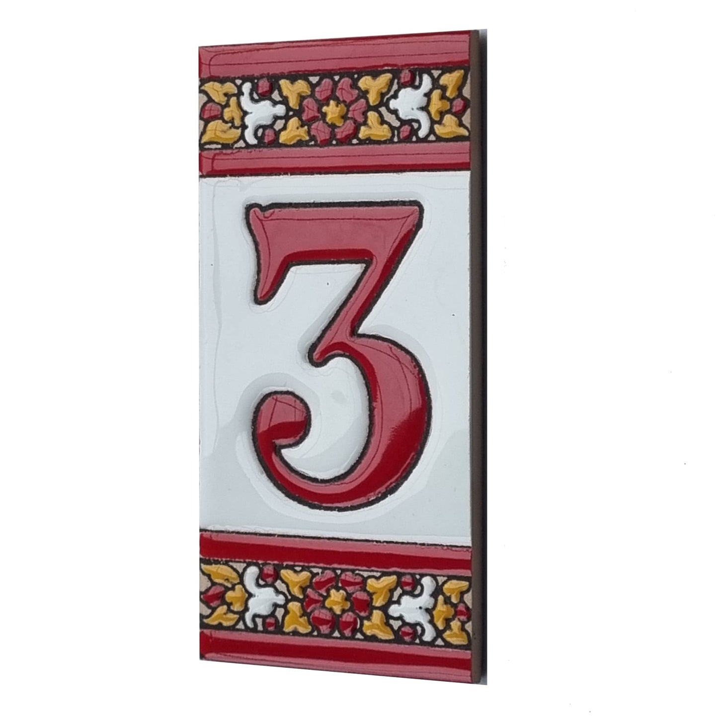 Spanish Floral Roja Ceramic House Number Tiles 11 x 5.5 cm